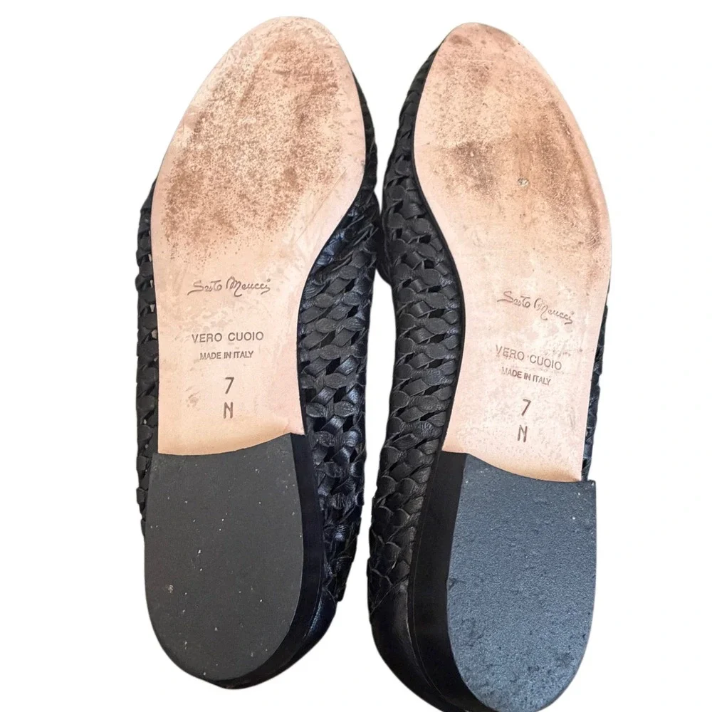 7N Sesto Meucci Italian Leather Woven Loafers Black Made in Italy